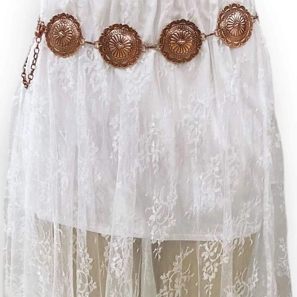 Western Antique Round Floral Copper Links Concho Belt NEW